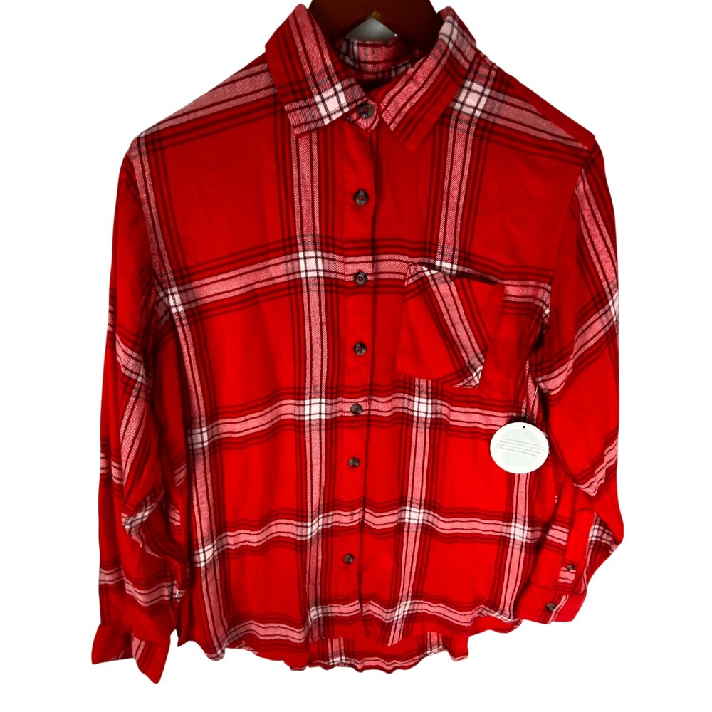 Magellan Outdoors Flannel Shirt Women's Small Red Plaid Boyfriend Fit Button Up